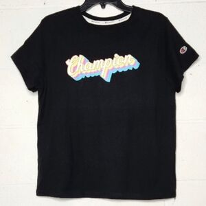 Champion Black Top With Multi-Colored Logo